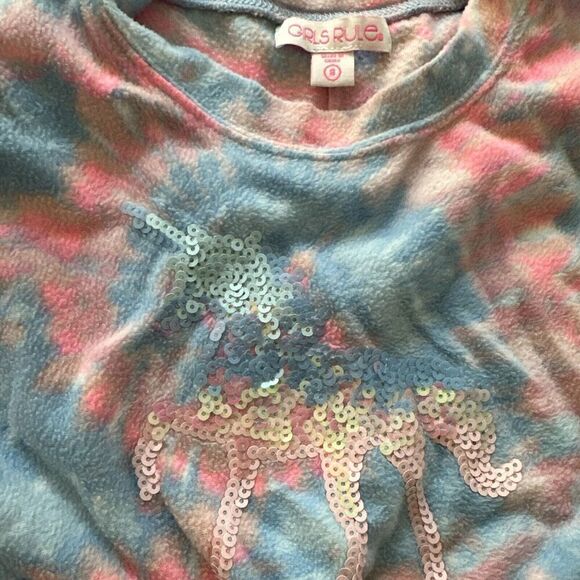 Girls Rule Tie Dye Fleece 2pc Set- Sweatshirt Jogger Pants Sz 8 Pink/blue Sequin - Picture 2 of 7